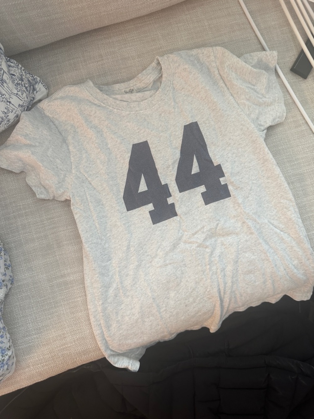 Brandy Melville Light Gray Tee with Navy '44' Graphic